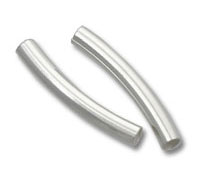 Two curved silver metal tube beads