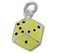Yellow enamel die charm pendant with pips