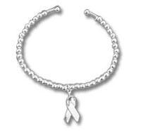 Silver beaded bracelet with ribbon charm