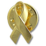 Gold awareness ribbon lapel pin