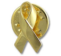 Gold awareness ribbon lapel pin