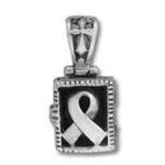 Rectangular silver pendant with awareness ribbon