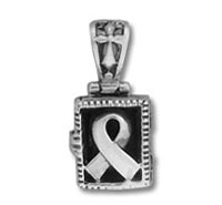 Rectangular silver pendant with awareness ribbon