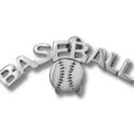 Arched metallic BASEBALL logo with ball