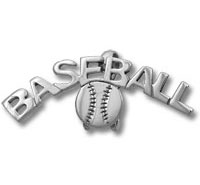 Arched metallic BASEBALL logo with ball