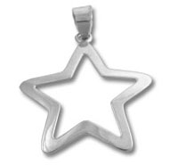 Silver star outline pendant on white background
