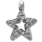 Silver star pendant with scrollwork filigree