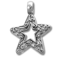Silver star pendant with scrollwork filigree