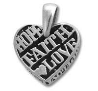 Heart pendant engraved with Hope Faith Love