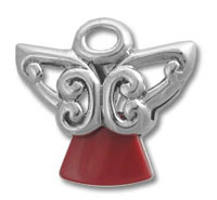 Silver and red angel pendant charm