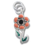 Silver orange flower charm with green leaves