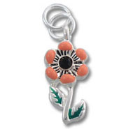 Silver orange flower charm with green leaves