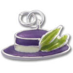 Purple boater hat charm with green leaf