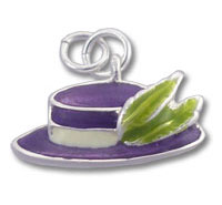 Purple boater hat charm with green leaf Purple boater hat charm with green leaf