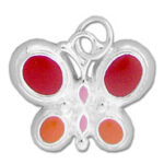 Silver butterfly charm with red and orange enamel