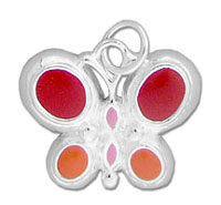 Silver butterfly charm with red and orange enamel