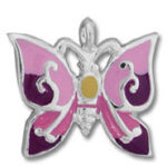 Pink and purple enamel butterfly charm, silver outline