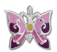 Pink and purple enamel butterfly charm, silver outline