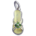 Yellow flip-flop pendant with green gemstone