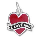 Red heart pendant with I love you banner