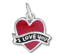 Red heart pendant with I love you banner