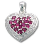 Heart-shaped pendant with red gemstones