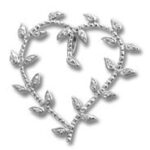Silver leaf heart-shaped brooch with rhinestones
