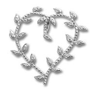 Silver leaf heart-shaped brooch with rhinestones