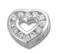 Heart-shaped silver charm with clear crystals