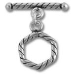 Silver twisted rope hexagon toggle clasp