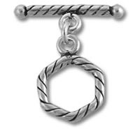 Silver twisted rope hexagon toggle clasp