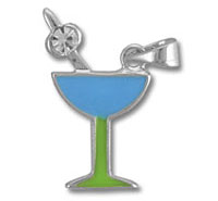 enamel blue cocktail glass charm with olive