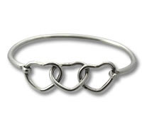 Silver bracelet with three linked hearts
