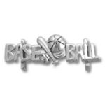 Silver baseball brooch with bat and ball