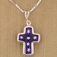 Purple cross pendant with white stars