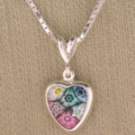 Heart-shaped millefiori pendant on silver chain