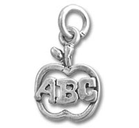 Silver apple charm with ABC cutout