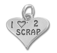 Silver heart charm saying I love 2 scrap