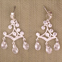 Silver chandelier earrings with teardrop crystals