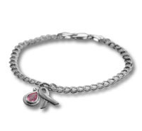 Silver chain bracelet with pink teardrop charm