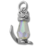 Silver cat pendant charm with iridescent crystal