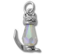 Silver cat pendant charm with iridescent crystal