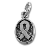 Silver awareness ribbon oval pendant charm