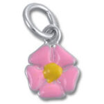 Pink enamel flower charm with yellow center