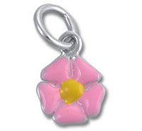 Pink enamel flower charm with yellow center