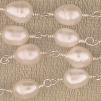 Linked freshwater pearl necklace on beige fabric