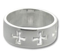 Wide silver band ring with cross cutouts