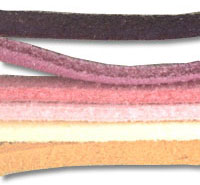 Close-up of colored suede leather strips