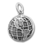 Silver globe pendant showing the Americas