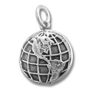 Silver globe pendant showing the Americas